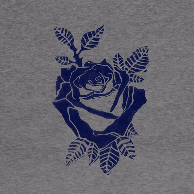 Linocut Indigo Rose by ancapora